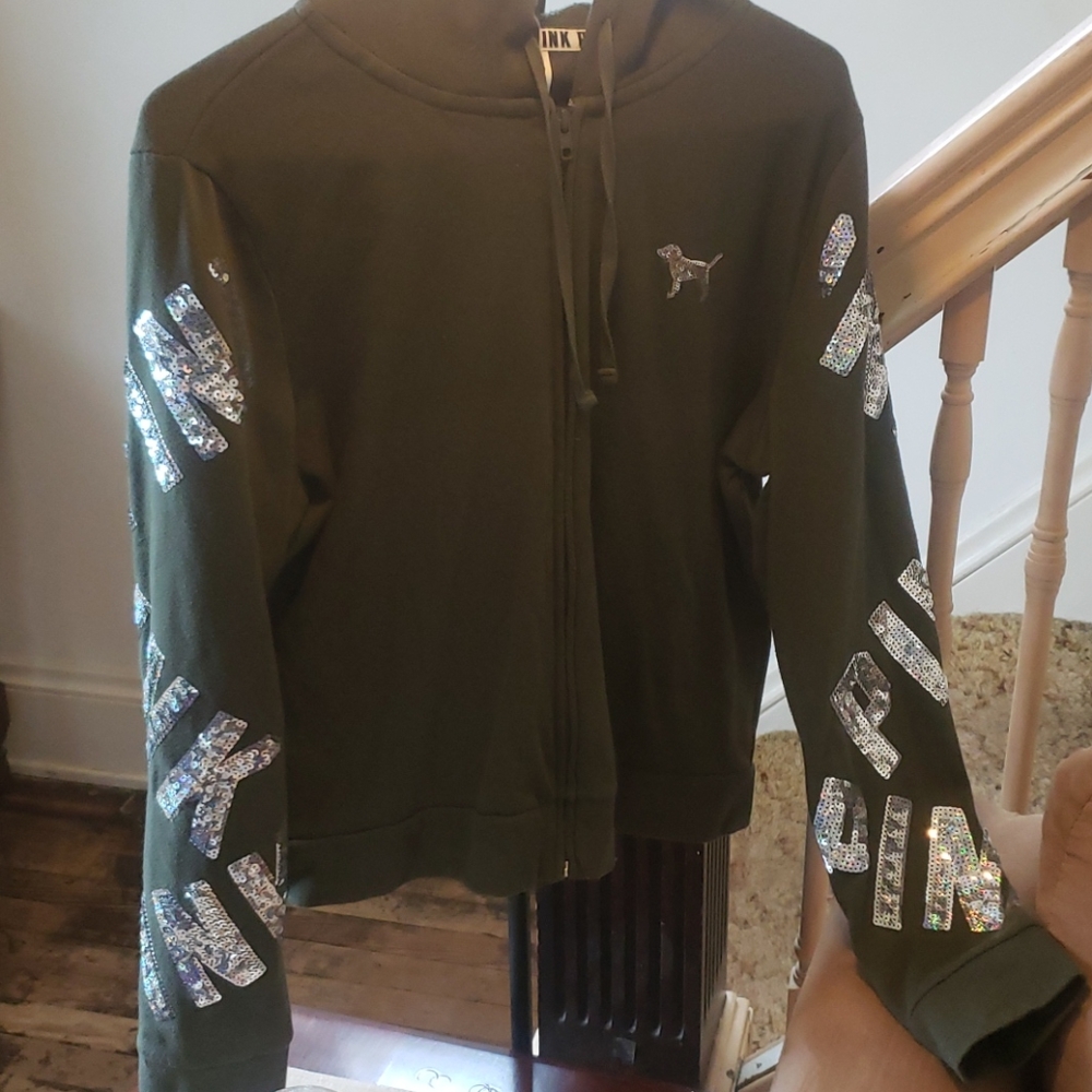 Pink bling full zip hooded sweater